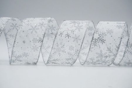 Блискуча стрічка зі сніжинками на дроті_KF7055G-1S_біла